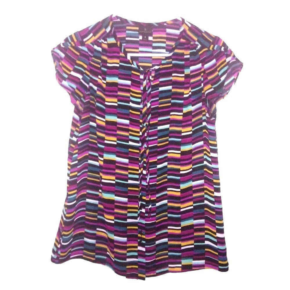 Worthington women’s medium multicolor geometric petal sleeve keyhole blouse